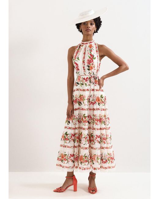 Phase Eight White Nita Floral Tiered Halterneck Maxi Dress