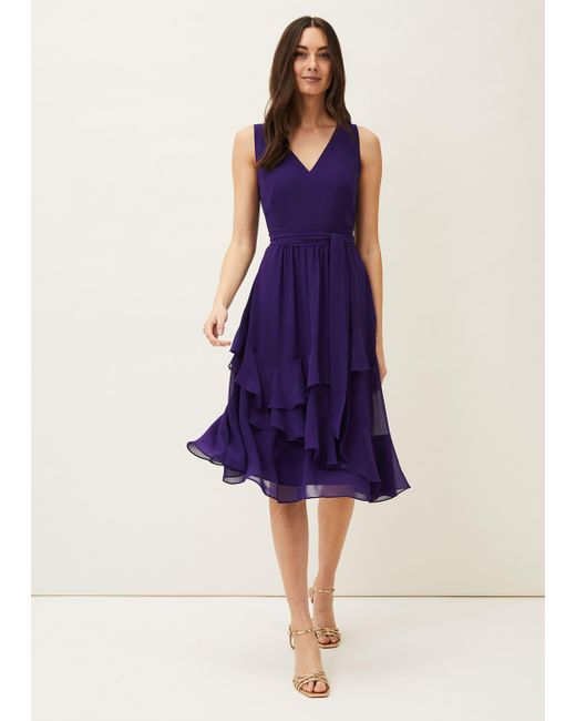 Phase Eight 's Breesha Tiered V-neck Fit And Flare Belted Dress in Purple |  Lyst UK