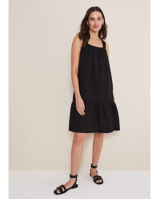 Phase Eight Black 's Mandy Strappy Linen Bow Back Swing Dress