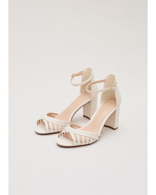 Phase Eight White Leather Strappy Block Heel Sandal