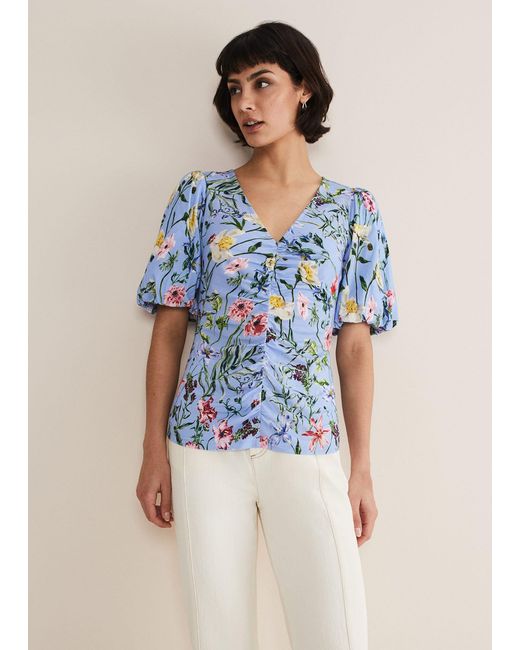 Phase Eight Blue Donda Floral Ruched Top