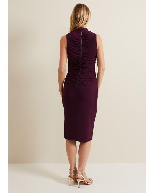 Phase Eight Purple 's Stefania Burgundy Ruched Midi Dress