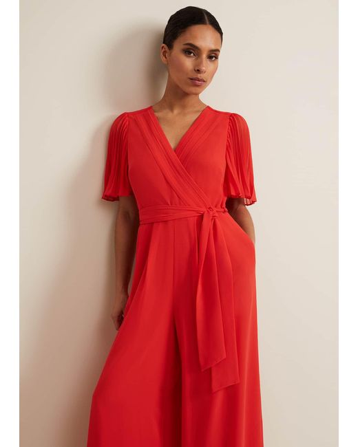 Phase Eight Red 's Petite Kendall Pleat Jumpsuit