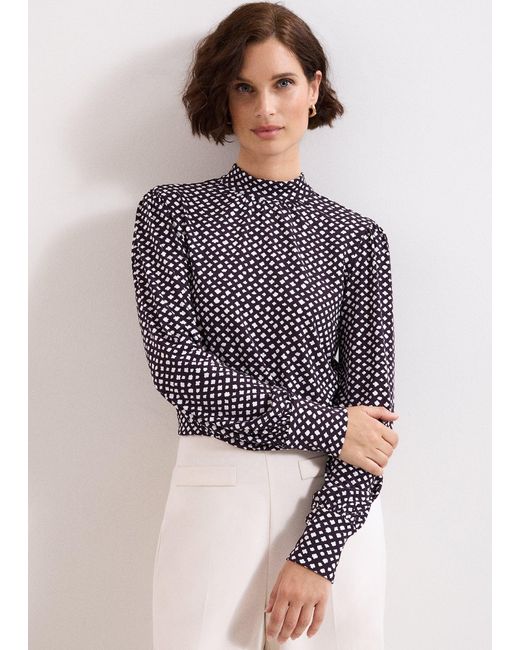 Phase Eight Gray Petite Esme High Neck Printed Top