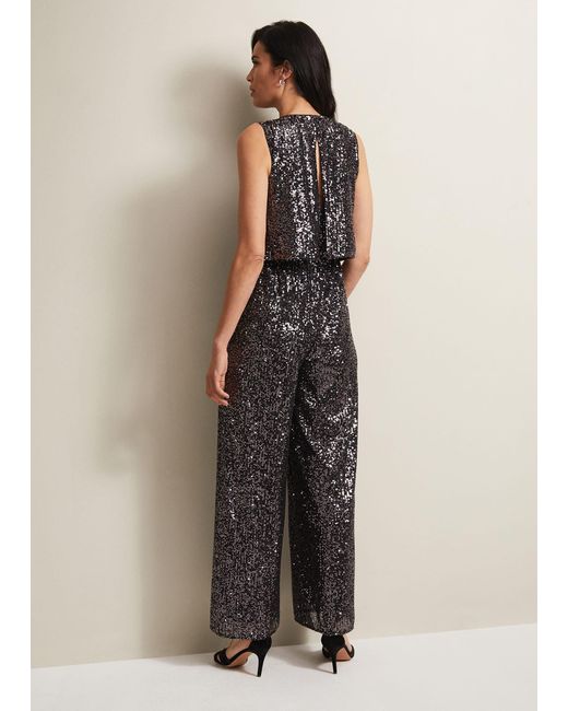Phase Eight Gray Aubrey Sequin Wide Leg Jumpsuit