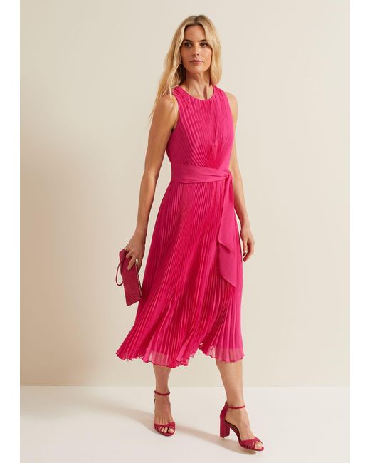 Phase Eight Pink 's Simara Pleated Midi Dress