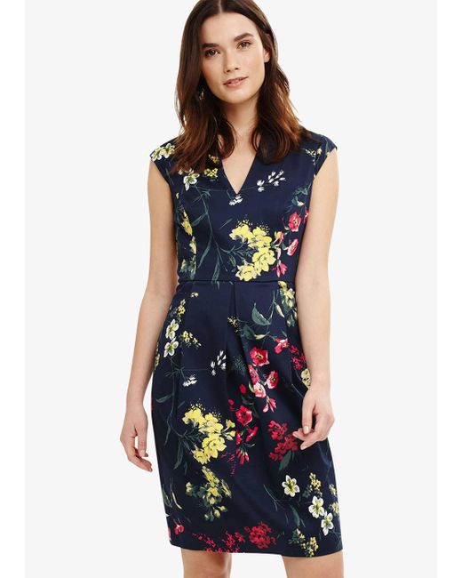 Phase Eight Blue Navy Multi-coloured Mila Floral Print Dress