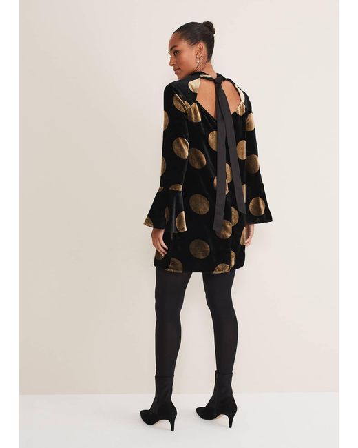 Phase Eight Black Aylin Spot Bell Sleeve Dress