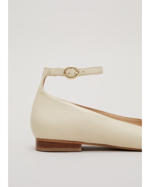 Phase Eight White 's Leather Almond Toe Ankle Strap Ballerina