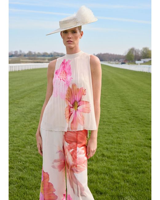Phase Eight Pink Ember Pleated Floral Co-Ord Top