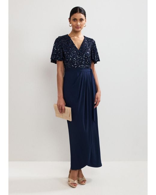 Phase Eight Blue Janessa Sequin Wrap Maxi Dress