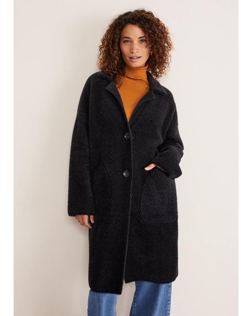 Phase Eight Black Floressa Fluffy Chevron Coat