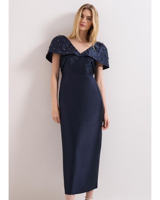 Phase Eight Blue Erina Satin Twill Midi Dress