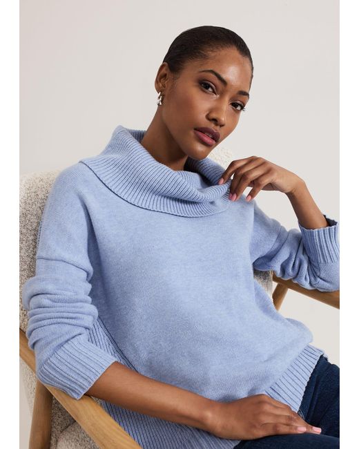 Phase Eight Blue Dara Chunky Cowl Neck Jumper