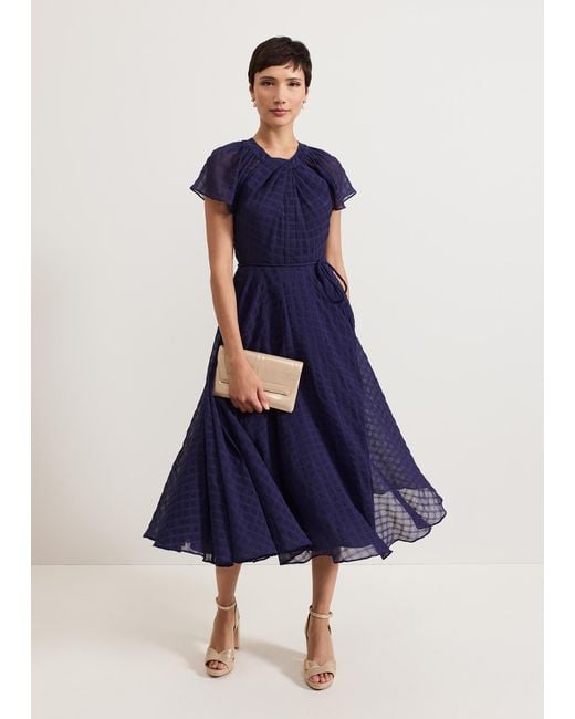 Phase Eight Blue Gwen Textured Twist Neck Dress
