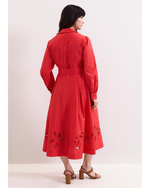 Phase Eight Red Kim Floral Cutwork Shirt Midi Dress