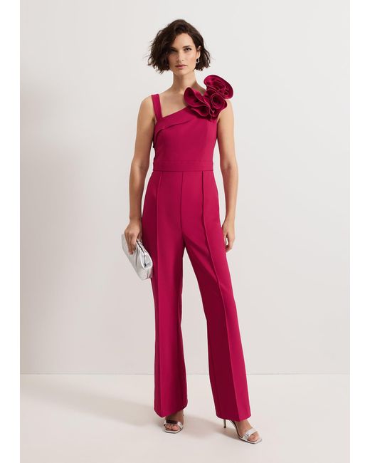 Phase Eight Red Roxana Ruffle One Shoulder Jumpsuit
