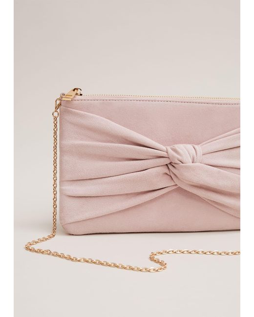 Phase Eight Pink 's Suede Twist Front Clutch Bag