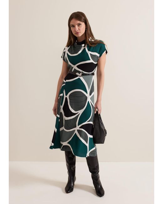 Phase Eight Natural Petite Zaynab Swirl Cowl Neck Midi Dress