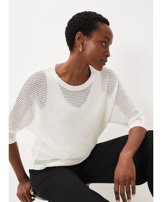 Phase Eight White Tanah Honeycomb Stitch Knit