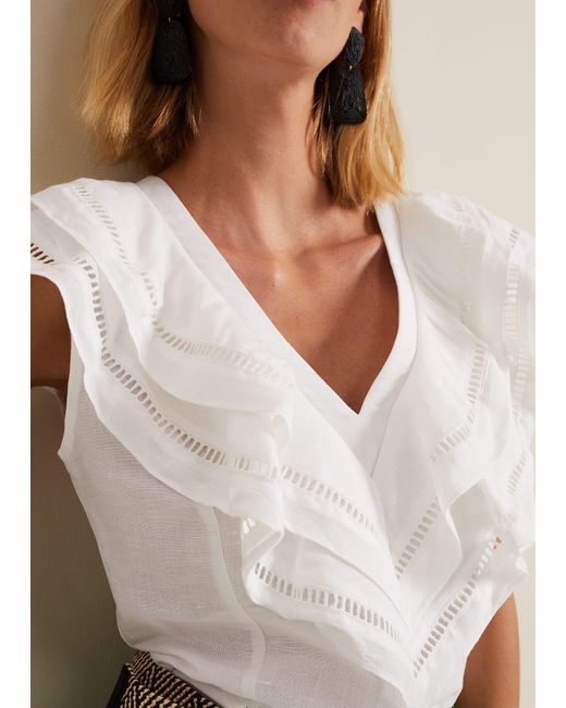 Phase Eight White 's Rosey Ruffle Linen Top