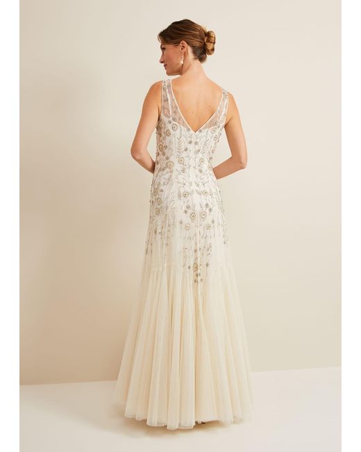 Phase Eight Natural 's Delilah Mesh Embroidered Maxi Wedding Dress
