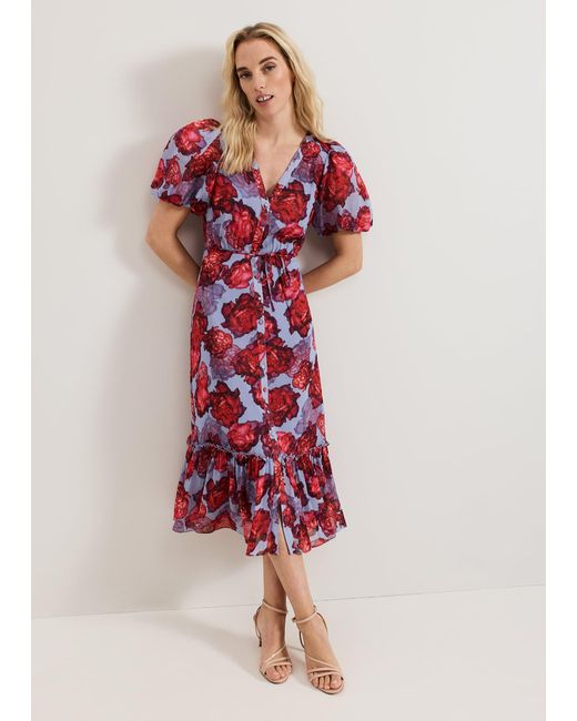 Phase Eight Red Francesca Floral V Neck Midi Dress