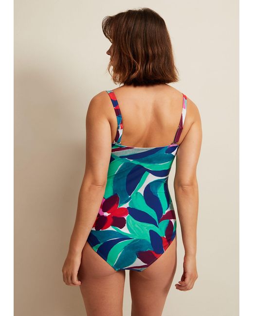 Phase Eight Blue Jungle Palm Print Knot Tie Swimsuit