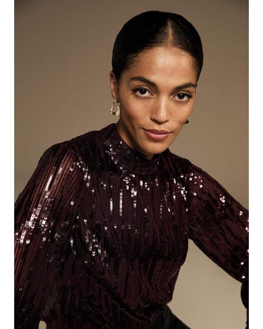 Phase Eight Black Hannah High Neck Sequin Top