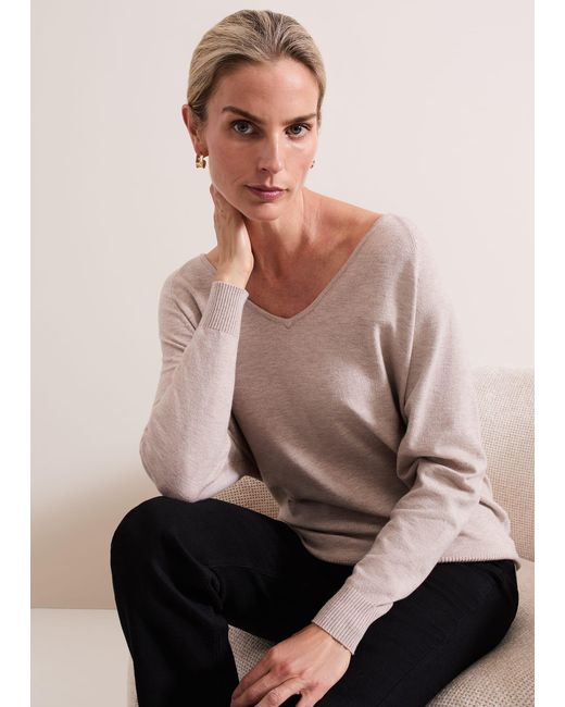 Phase Eight Natural Senita Fine Knit V-Neck Jumper