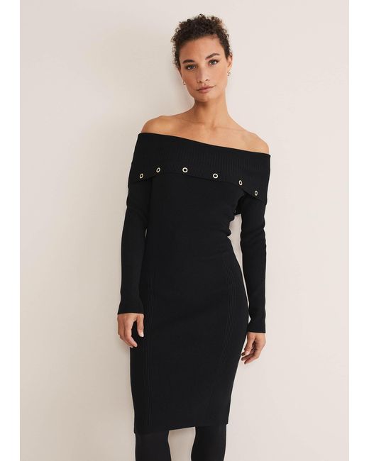 Phase Eight Black Mirelle Bodycon Bardot Midi Dress