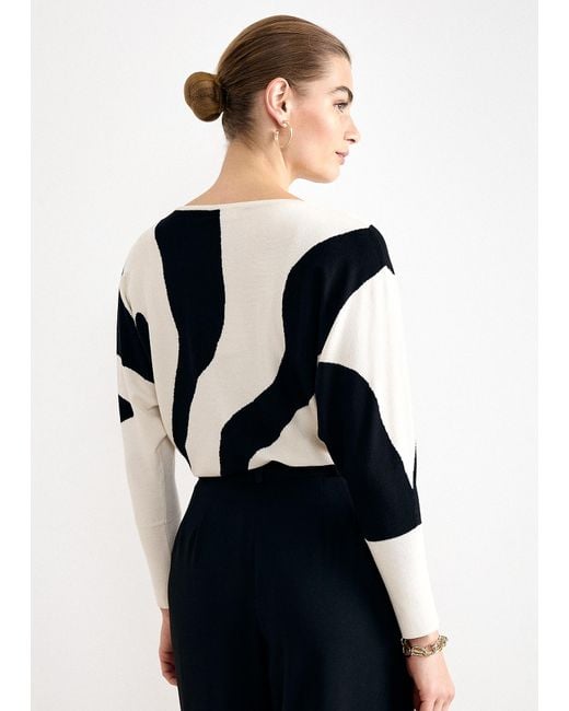 Phase Eight White Lopy Printed Batwing Slash Neck Jumper