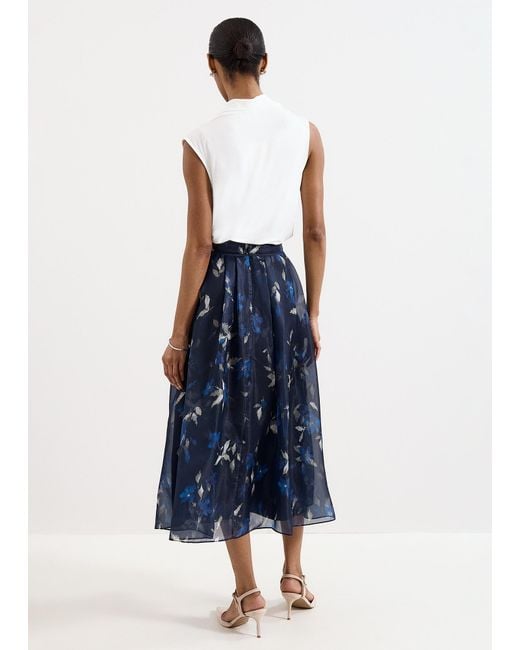 Phase Eight Blue Marella Floral Pleated Midi Skirt
