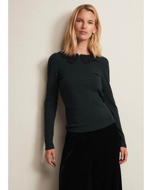 Phase Eight Black 's Evelyn Green Fine Knit Top