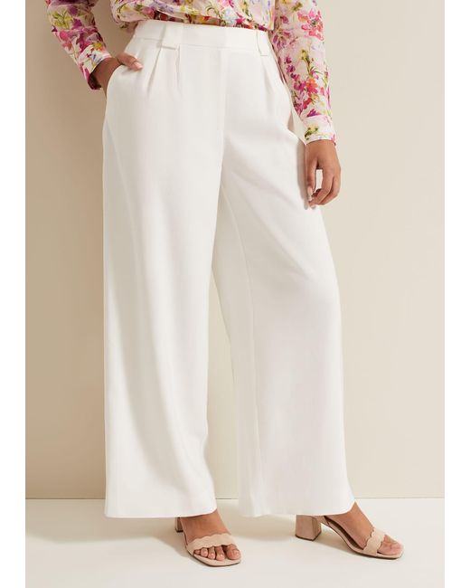 Phase Eight Natural 's Petite Tyla White Wide Leg Trouser
