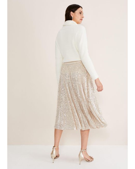 Phase Eight Natural Celeste Sequin Pleat Skirt