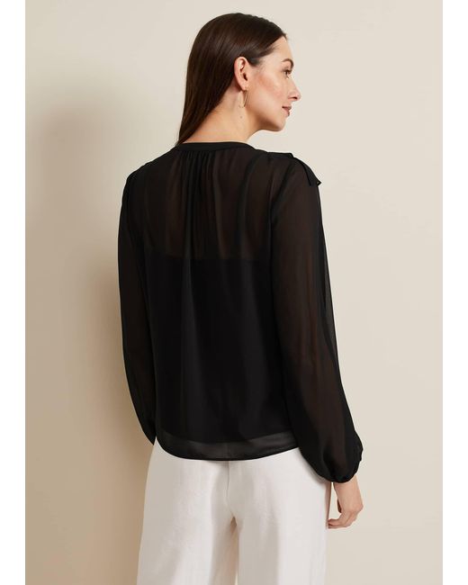 Phase Eight Black Ivana Ruffle Blouse