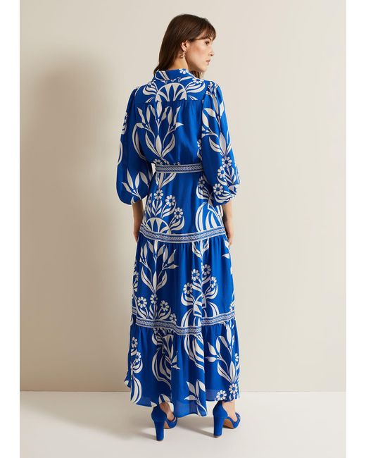 Phase Eight Blue Coralie Print Shirt Midaxi Dress