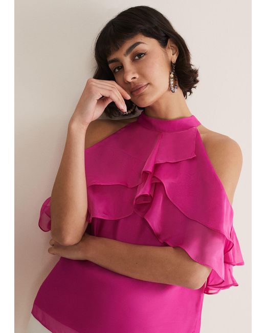 Phase Eight Pink Heather Ruffle Top