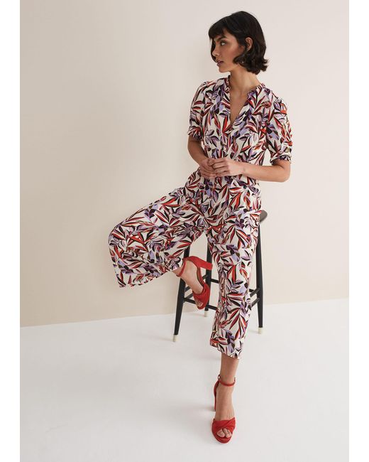 Phase Eight Natural 's Astrid Leaf Print Cropped Wide Leg Jumpsuit
