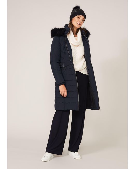 Phase Eight Blue Elouise Buckle Long Puffer Coat