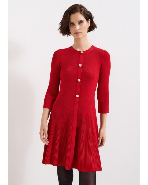 Phase Eight Red Rachel Fit And Flare Ribbed Swing Dress