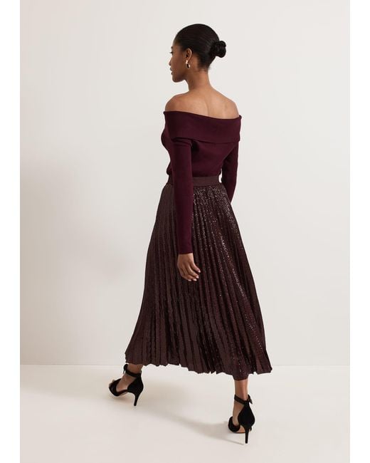 Phase Eight Red Alaina Sequin Pleated Skirt