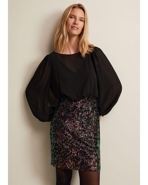 Phase Eight Black 's Dani Floral Pleated Midi Dress