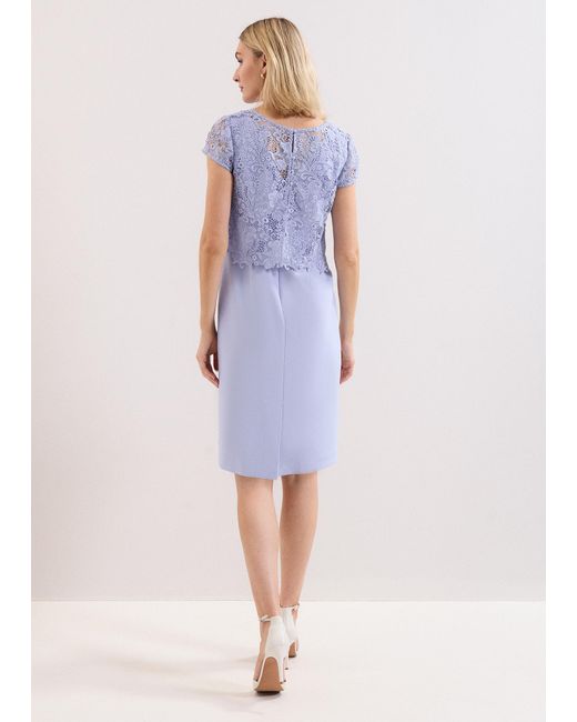 Phase Eight Blue Daisy Removable Lace Top Midi Dress