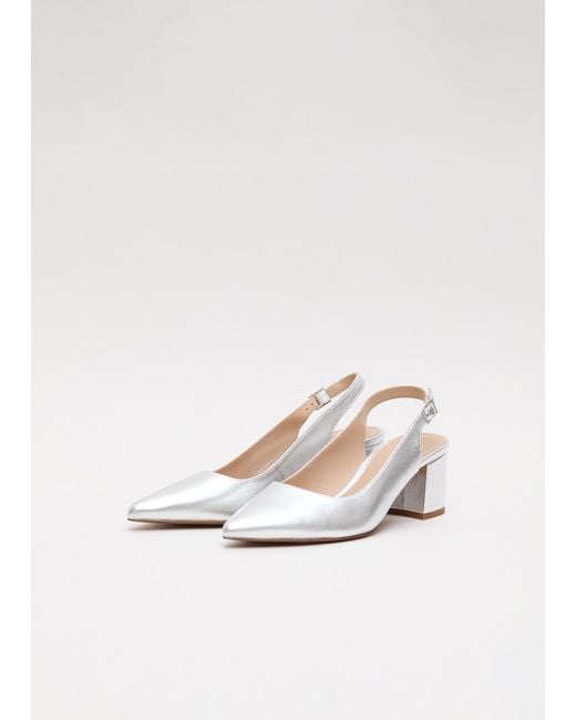 Phase Eight White Leather Slingback Block Heel Shoes