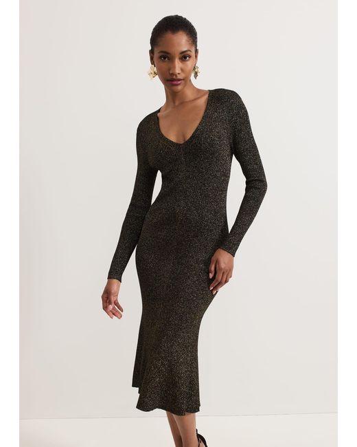 Phase Eight Black Tillie Lurex Flippy Hem Dress