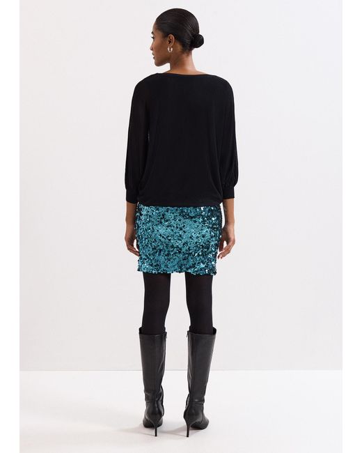 Phase Eight Blue Becca Batwing Sequin Dress