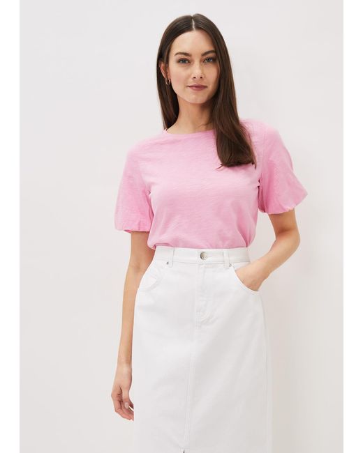 Phase Eight Pink Elspeth Cotton Puff Sleeve Top