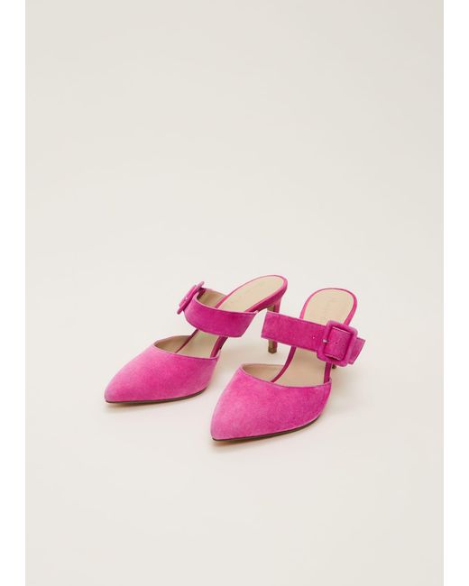 Phase Eight Pink Suede Buckle Backless Heel